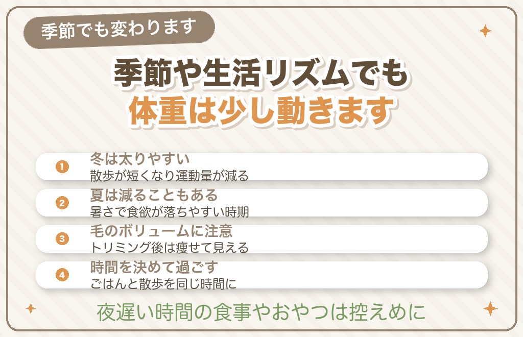 季節や生活リズムとマルチーズの体重の関係